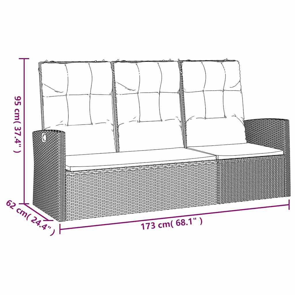 Gartenbank mit Liegefunktion & Kissen Grau 173 cm Poly Rattan