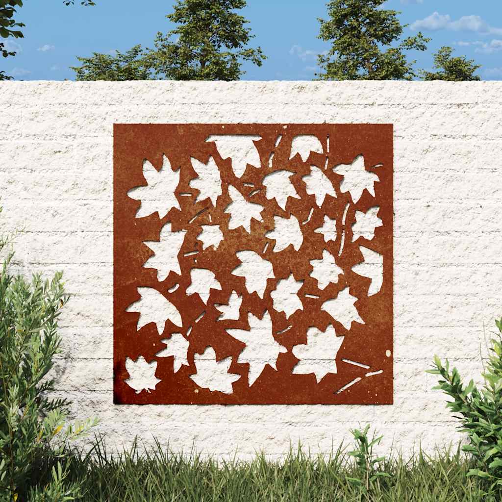 Décoration murale de jardin 55x55 cm en acier Corten motif feuille d'érable