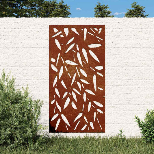Décoration murale de jardin 105x55 cm en acier Corten motif feuille de bambou