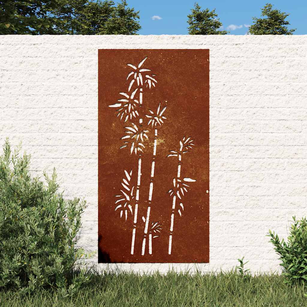 Décoration murale de jardin 105x55 cm acier Corten motif bambou