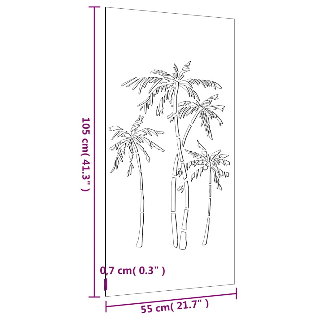 Décoration murale de jardin 105x55 cm acier Corten motif palmier