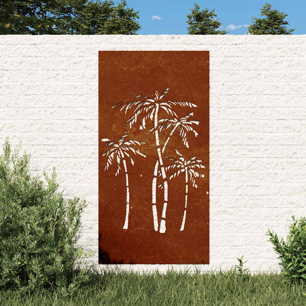 Décoration murale de jardin 105x55 cm acier Corten motif palmier