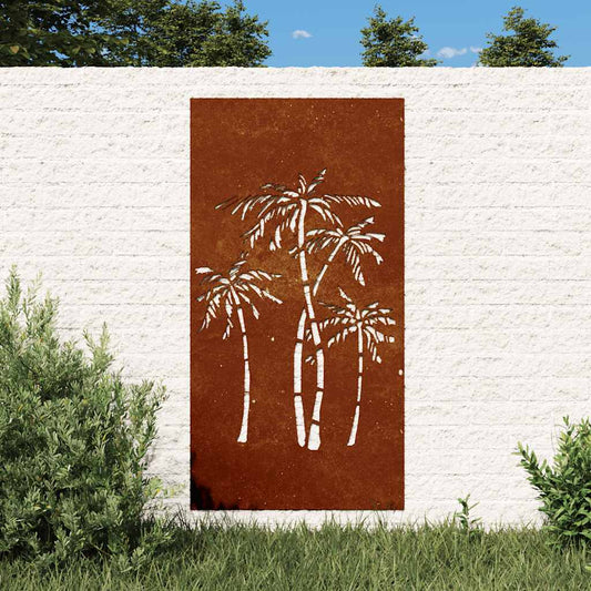 Décoration murale de jardin 105x55 cm acier Corten motif palmier