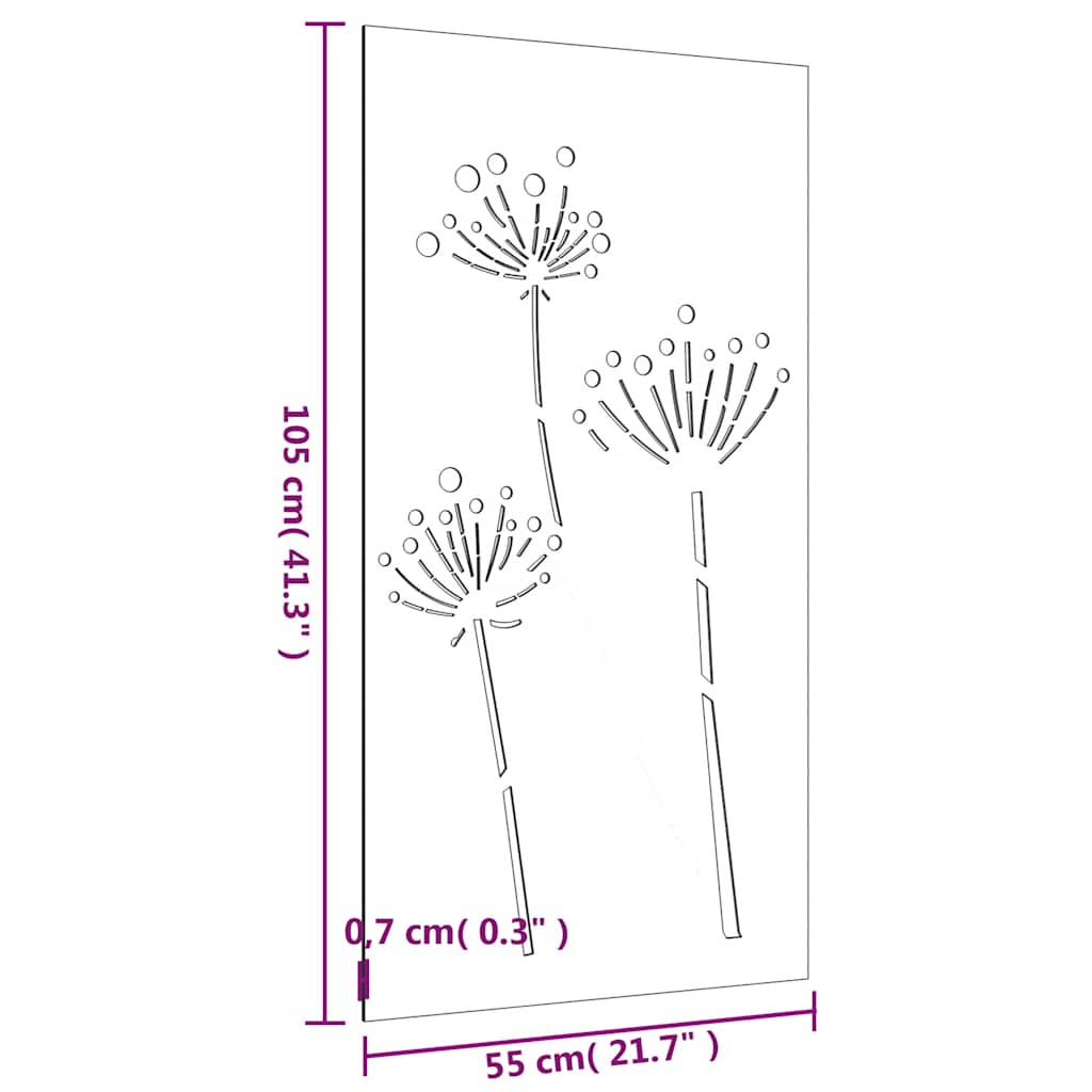 Garden Wall Decor 105x55 cm Corten Steel Flower Design