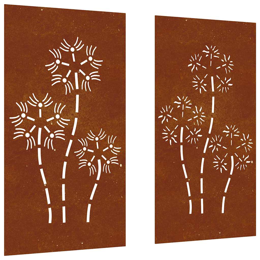 2-pc. Garden Wall Decoration 105x55 cm Corten Steel Flower Design