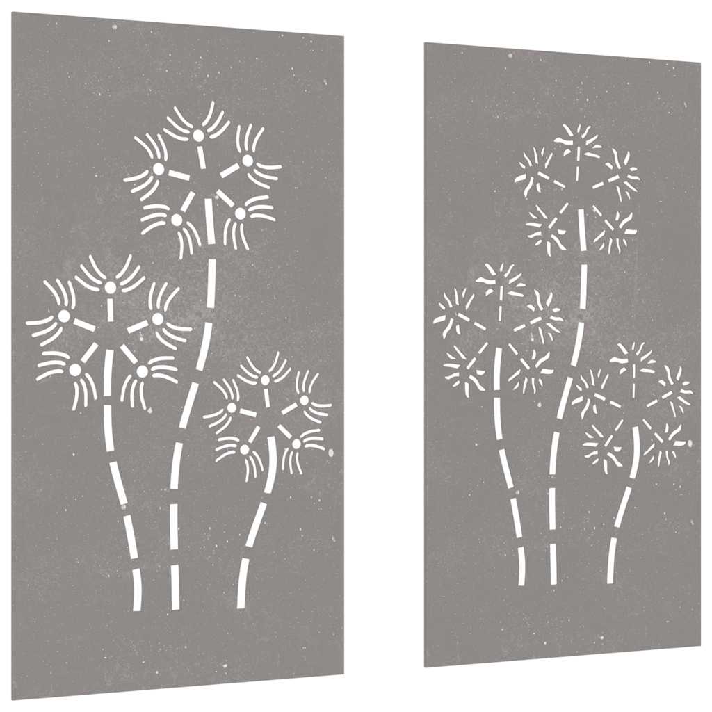 2-pc. Garden Wall Decoration 105x55 cm Corten Steel Flower Design