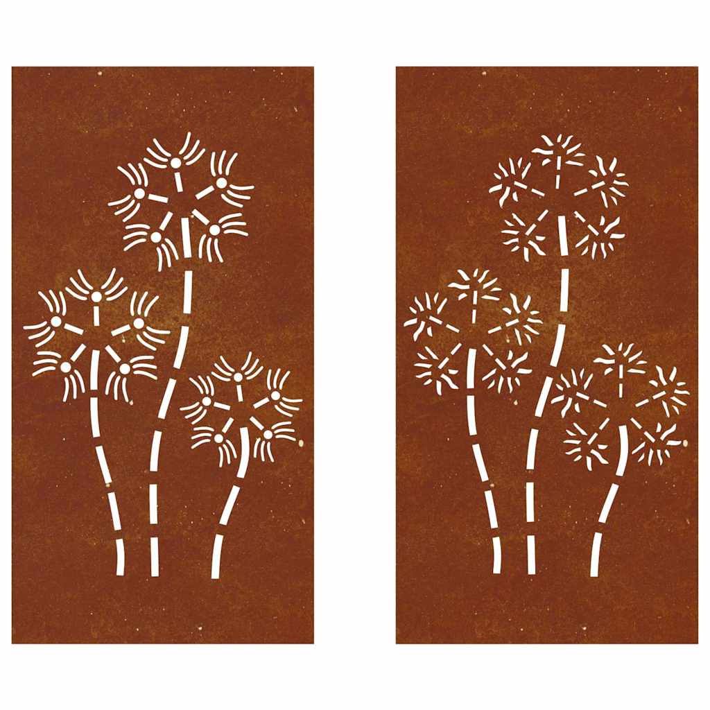 2-pc. Garden Wall Decoration 105x55 cm Corten Steel Flower Design