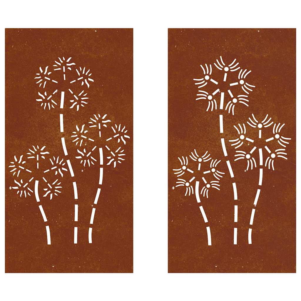 2-pc. Garden Wall Decoration 105x55 cm Corten Steel Flower Design
