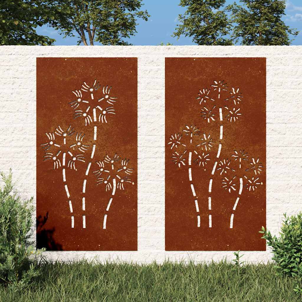 2-pc. Garden Wall Decoration 105x55 cm Corten Steel Flower Design