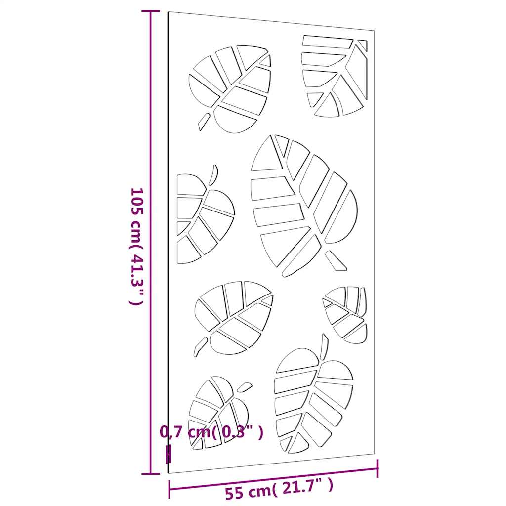 Décoration murale de jardin 105x55 cm en acier Corten design feuille