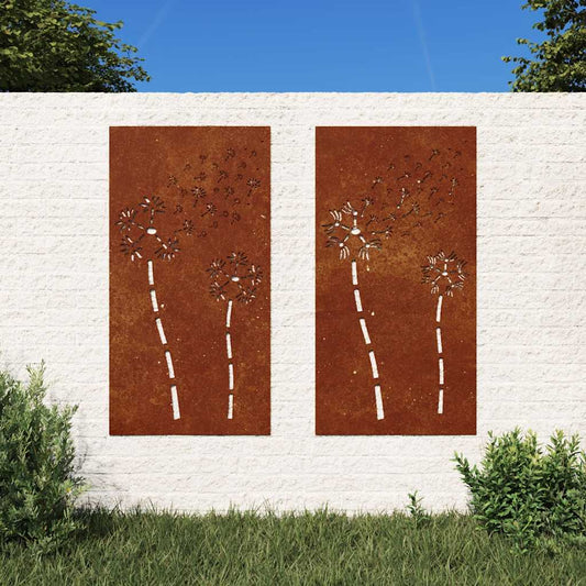 Décoration murale de jardin 2 pièces 105x55 cm en acier Corten motif floral