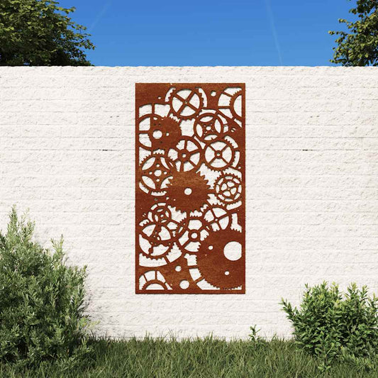 Décoration murale de jardin 105x55 cm en acier Corten design engrenage