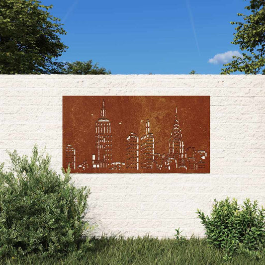 Décoration murale de jardin 105x55 cm en acier Corten design Skyline