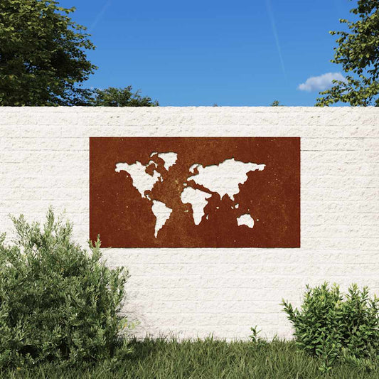 Décoration murale de jardin 105x55 cm Acier Corten Design Carte du Monde