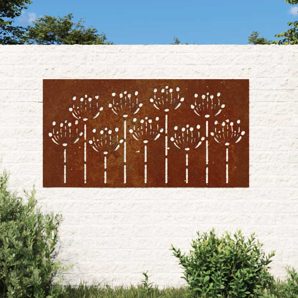 Garden Wall Decor 105x55 cm Corten Steel Flower Design