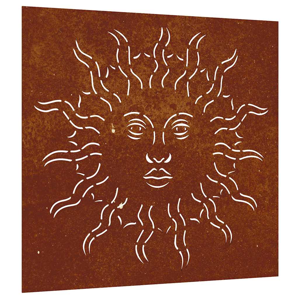 Décoration murale de jardin 55x55 cm en acier Corten design Soleil