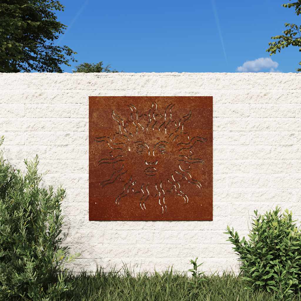 Décoration murale de jardin 55x55 cm en acier Corten design Soleil