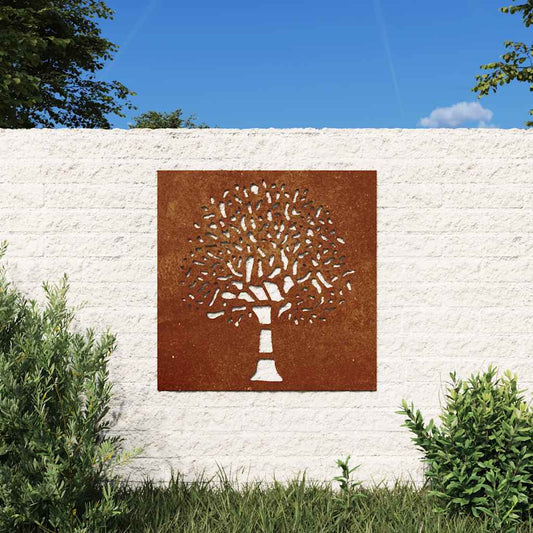 Décoration murale de jardin 55x55 cm Acier Corten Motif arbre