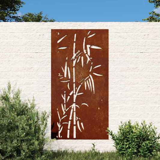 Décoration murale de jardin 105x55 cm acier Corten motif bambou