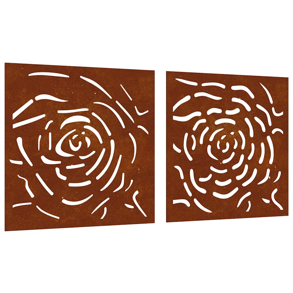 2-pc. Garden Wall Decoration 55x55 cm Corten Steel Rose Design