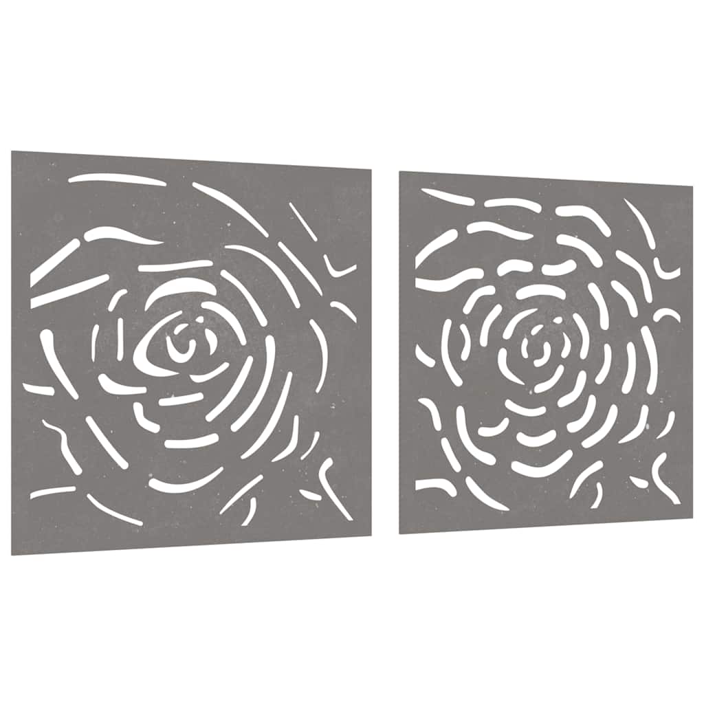 2-pc. Garden Wall Decoration 55x55 cm Corten Steel Rose Design