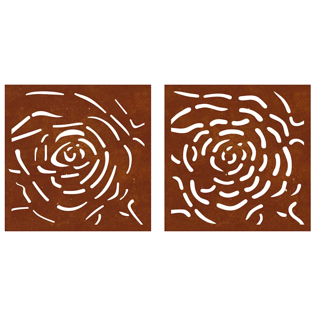 2-pc. Garden Wall Decoration 55x55 cm Corten Steel Rose Design