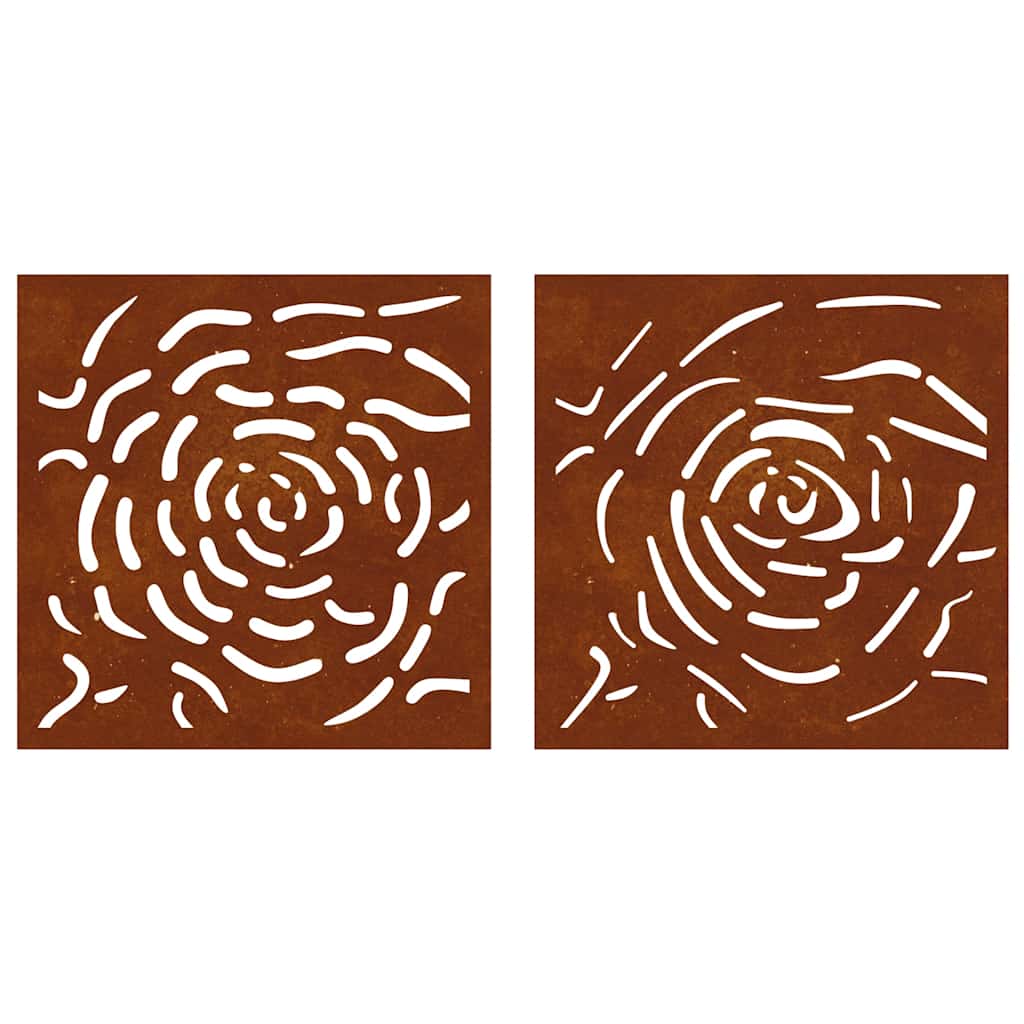 2-pc. Garden Wall Decoration 55x55 cm Corten Steel Rose Design