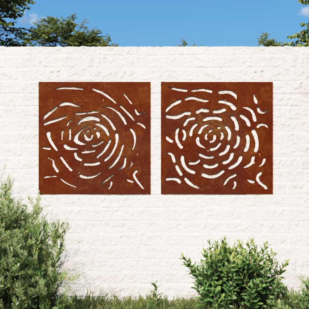 2-pc. Garden Wall Decoration 55x55 cm Corten Steel Rose Design