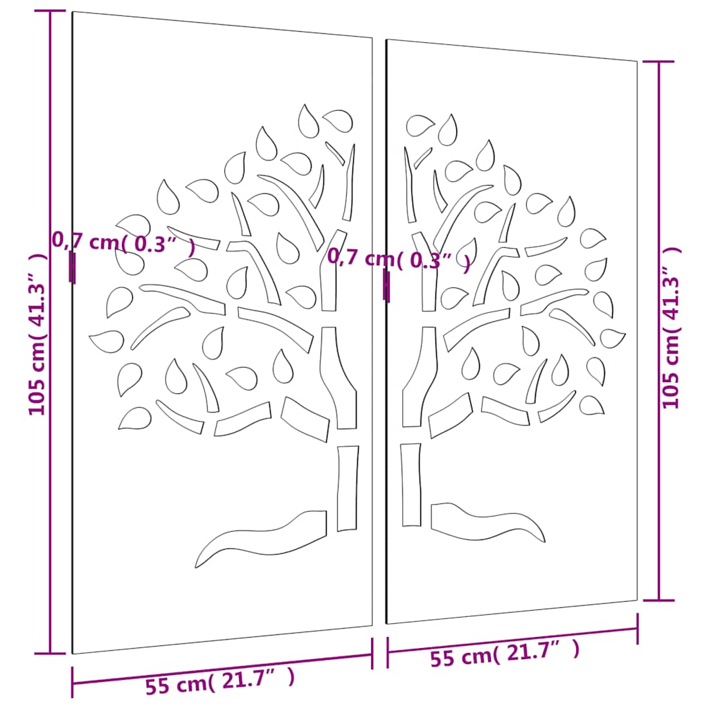 Décoration murale de jardin 2 pcs. 105x155 cm Acier Corten Motif Arbre