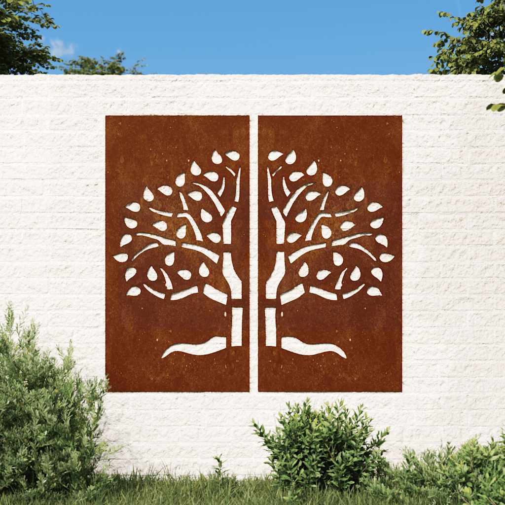 Décoration murale de jardin 2 pcs. 105x155 cm Acier Corten Motif Arbre