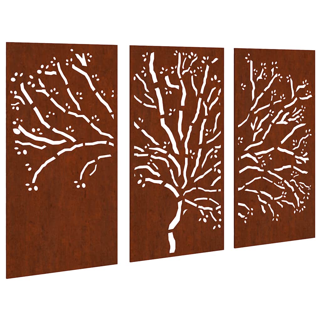 3-pc. Garden Wall Decoration 105x55 cm Corten Steel Tree Design
