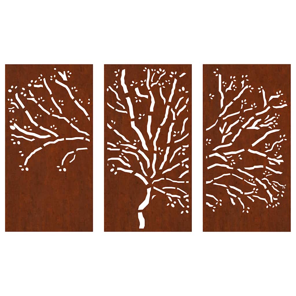 3-pc. Garden Wall Decoration 105x55 cm Corten Steel Tree Design