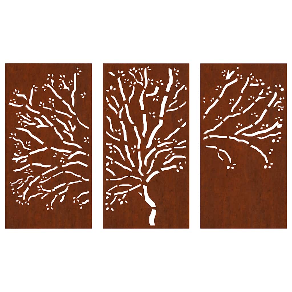 3-pc. Garden Wall Decoration 105x55 cm Corten Steel Tree Design