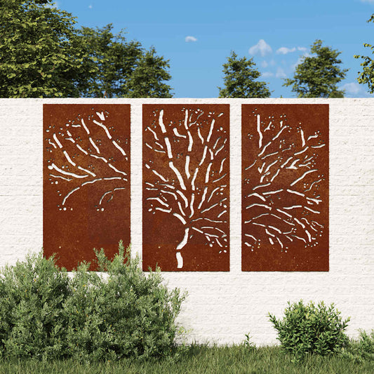 Décoration murale de jardin 3 pcs. 105x55 cm Acier Corten motif arbre