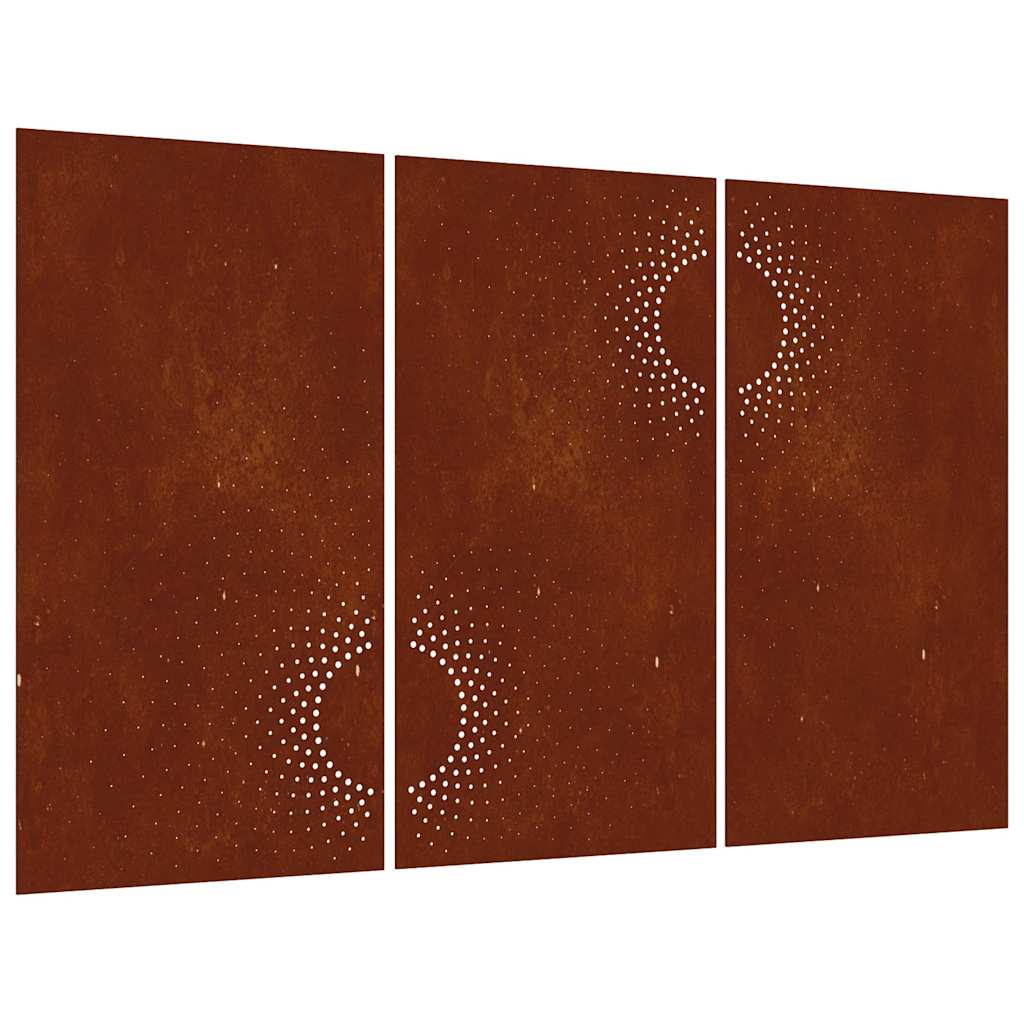 Décoration murale de jardin 3 pièces 105x55 cm en acier Corten design soleil