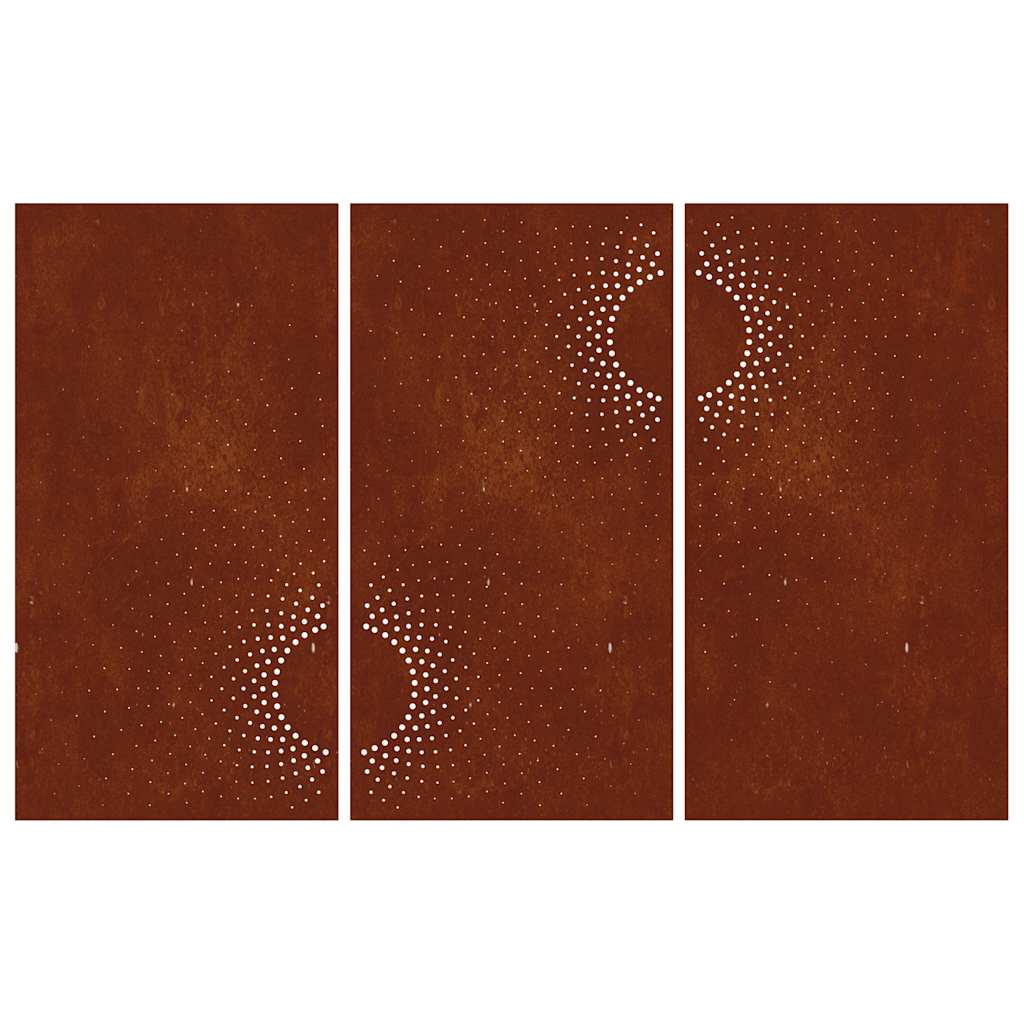 Décoration murale de jardin 3 pièces 105x55 cm en acier Corten design soleil
