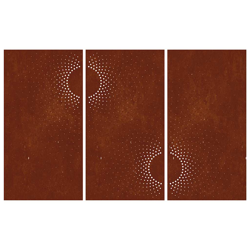 Décoration murale de jardin 3 pièces 105x55 cm en acier Corten design soleil