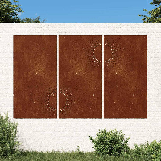 Décoration murale de jardin 3 pièces 105x55 cm en acier Corten design soleil