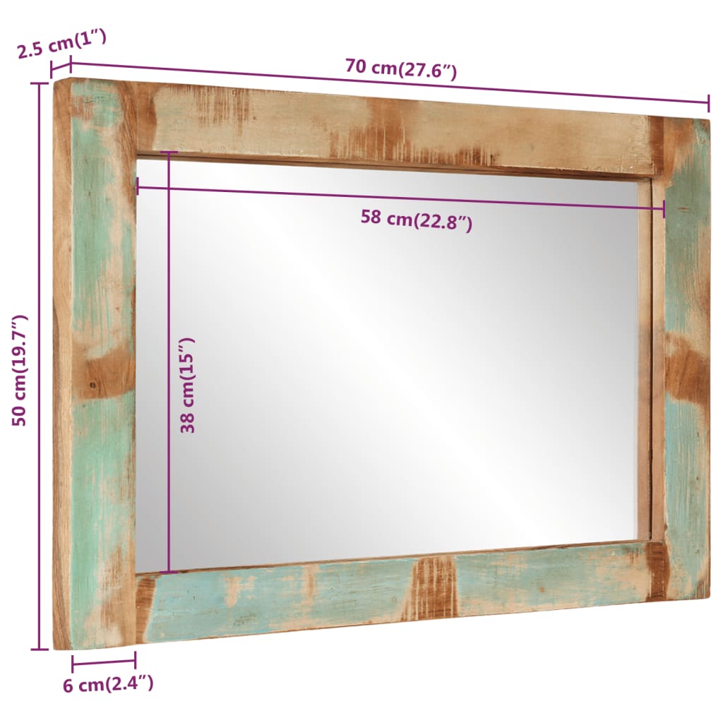 Mirror 70x50 cm Reclaimed Wood Solid and Glass