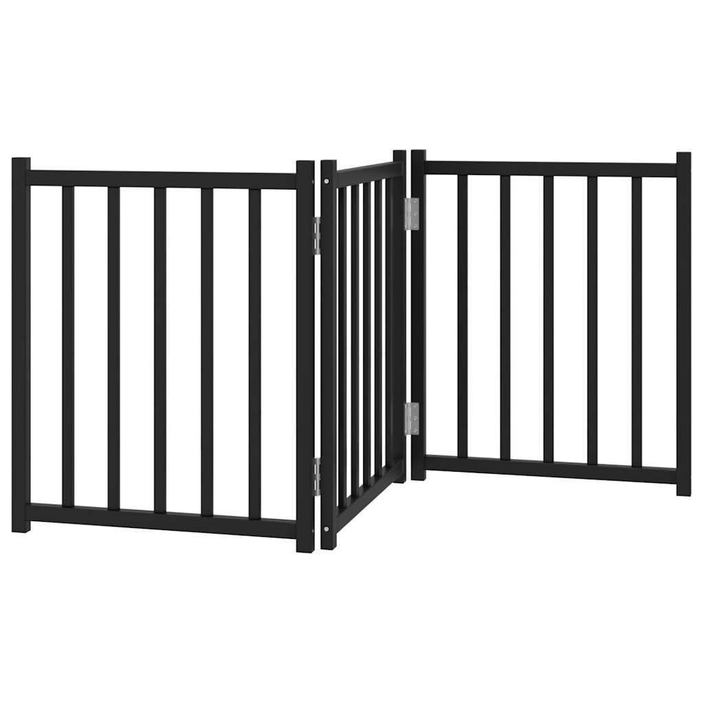 3-tlg. Hundetor Faltbar Schwarz 150 cm Massivholz Tanne
