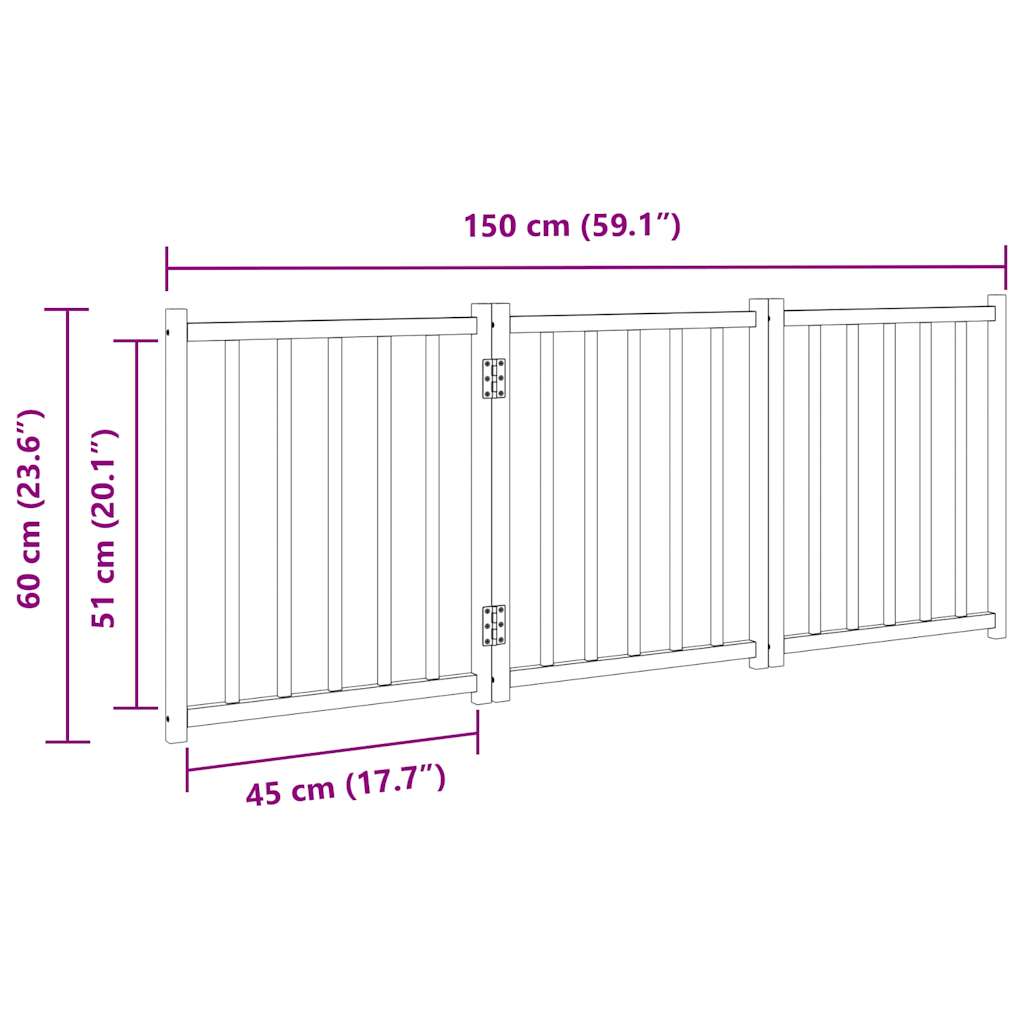 3-tlg. Hundetor Faltbar Schwarz 150 cm Massivholz Tanne