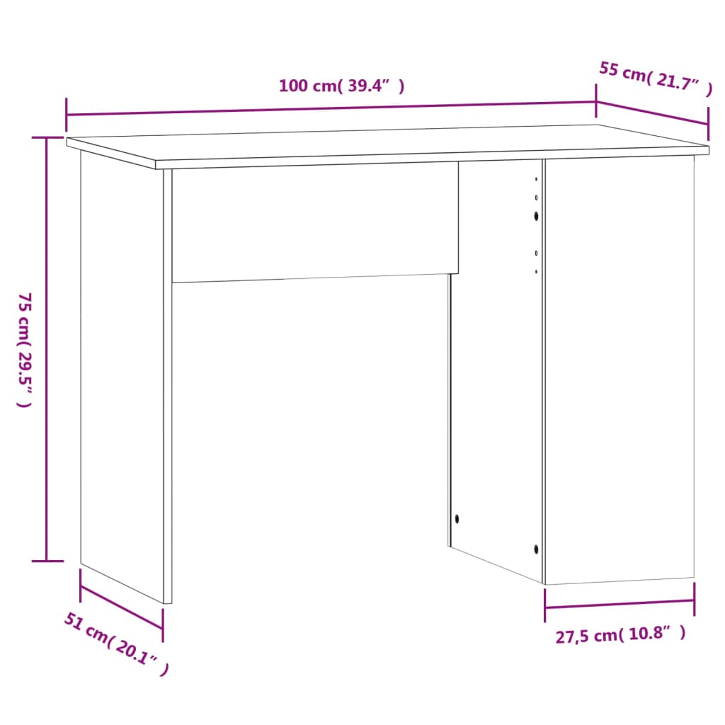 Desk high-gloss white 100x55x75 cm wood-based material