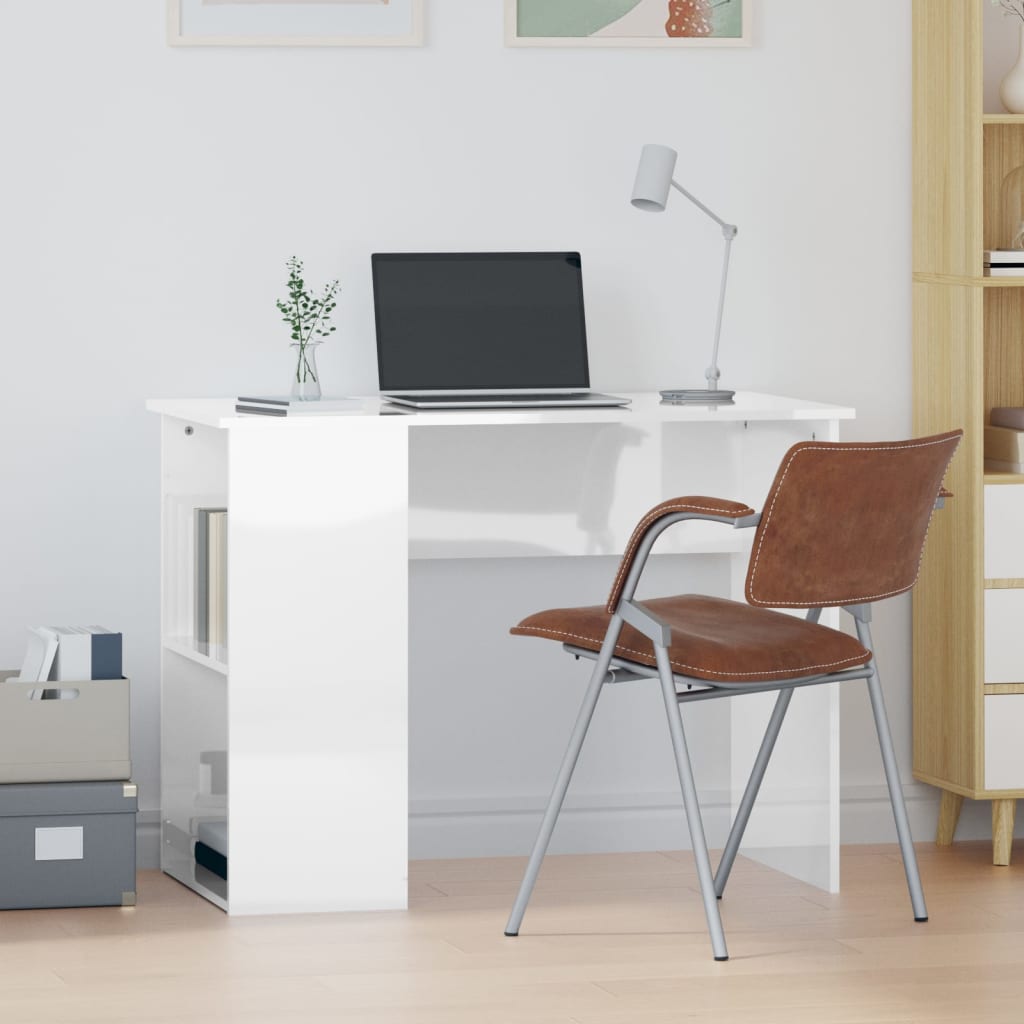 Desk high-gloss white 100x55x75 cm wood-based material