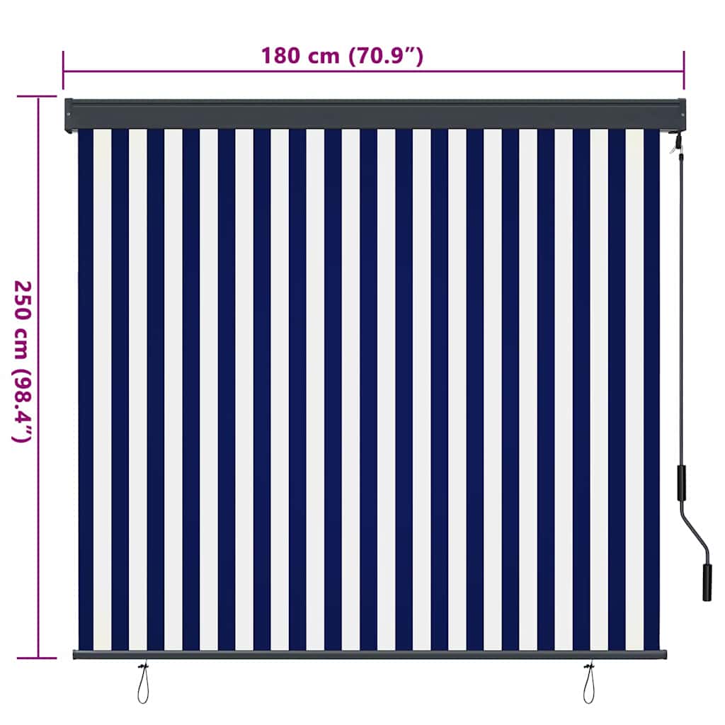 Store enrouleur rayé bleu et blanc 180 x 250 cm Tissu et aluminium