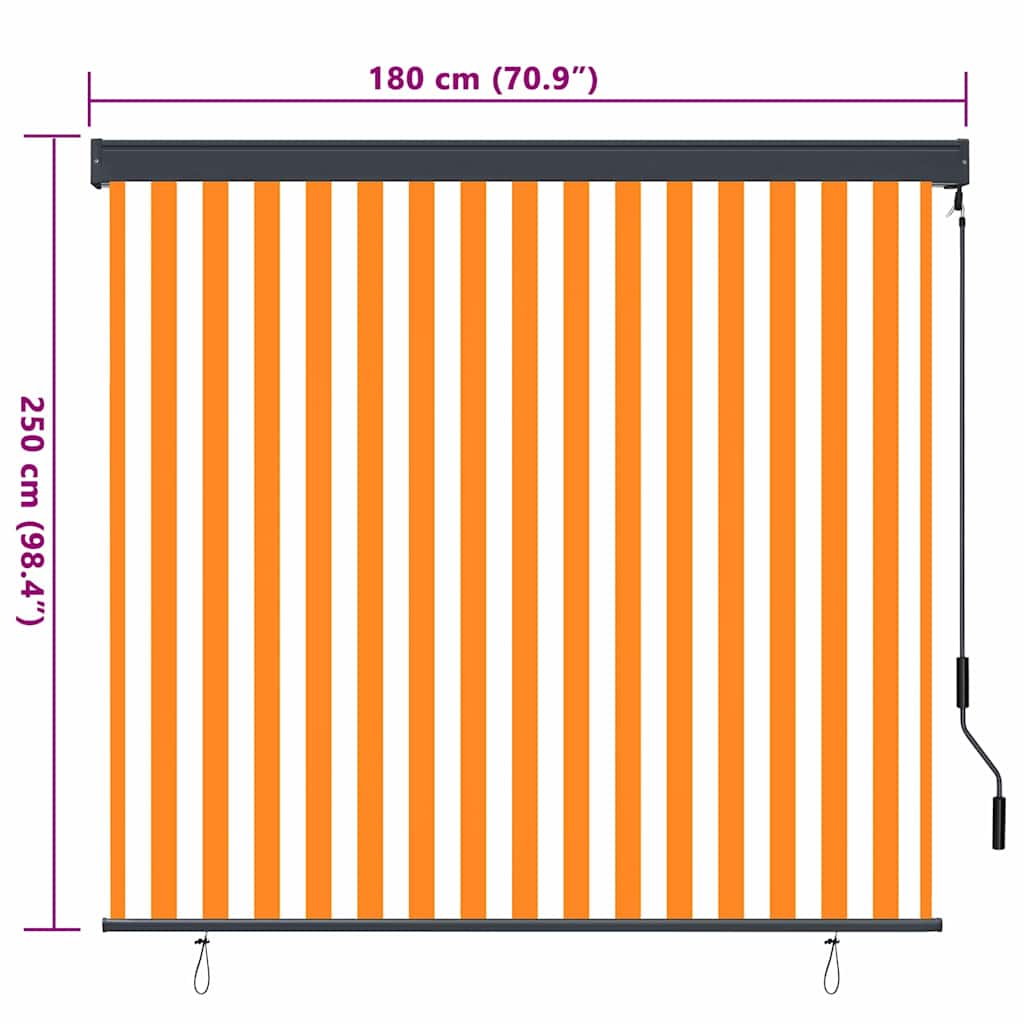 White and Orange Roller Blind 180 x 250 cm Fabric and Aluminum