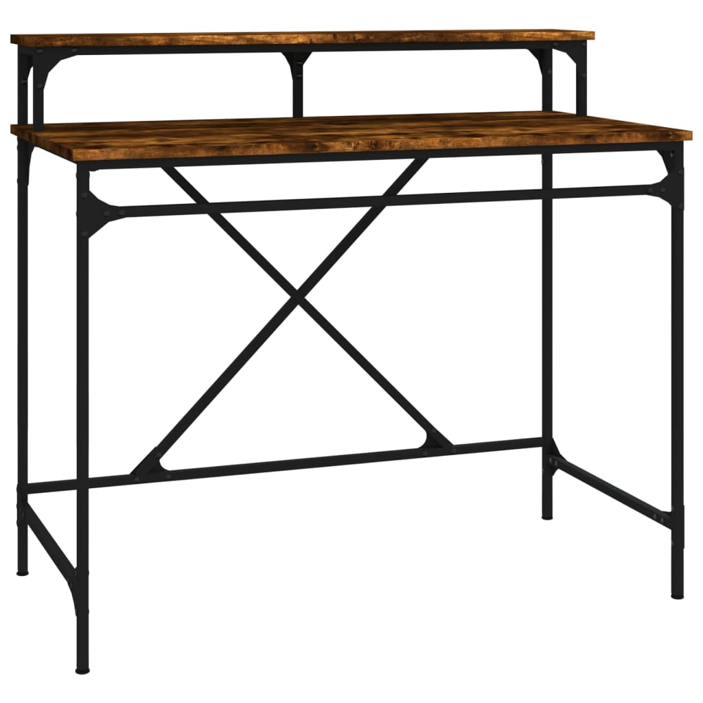 Smoked Oak Desk 100x50x90 cm Engineered Wood and Iron