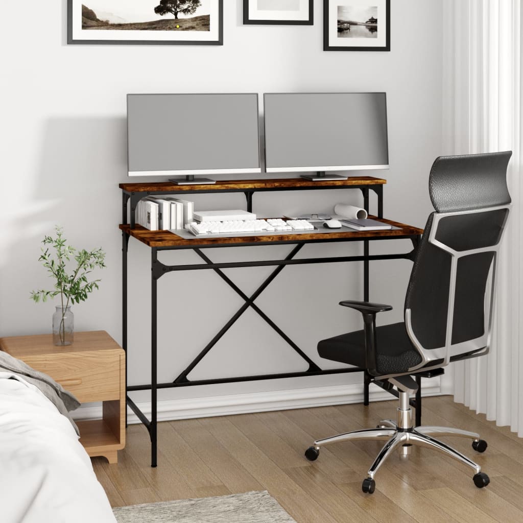 Smoked Oak Desk 100x50x90 cm Engineered Wood and Iron