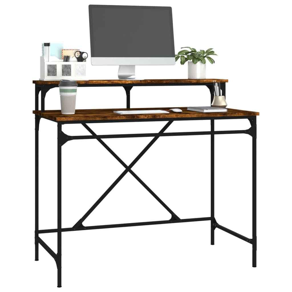 Smoked Oak Desk 100x50x90 cm Engineered Wood and Iron
