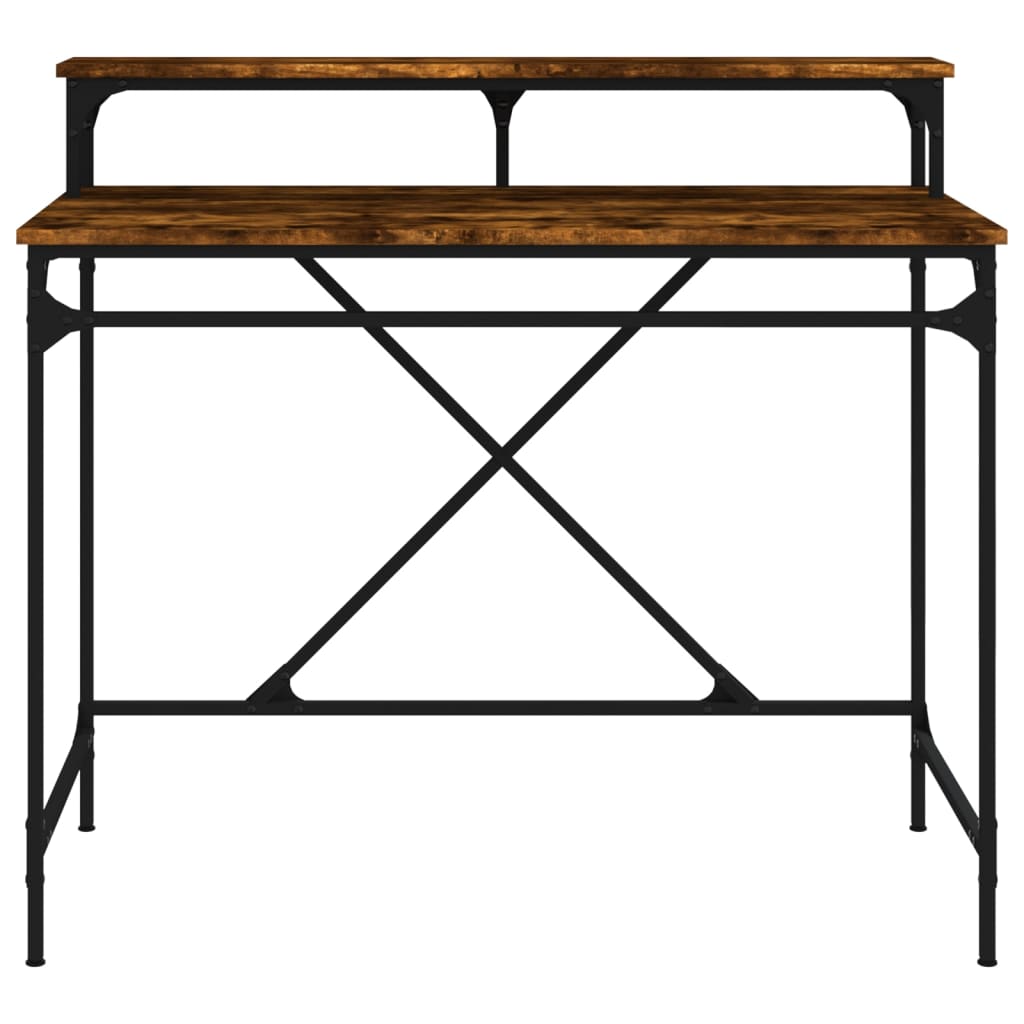 Smoked Oak Desk 100x50x90 cm Engineered Wood and Iron