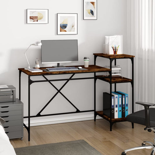 Bureau avec étagère en chêne fumé 135x50x90 cm Panneau de particules